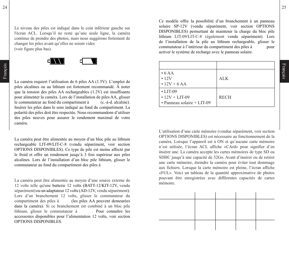 Alimentation, Mémoire de stockage | SPYPOINT FL-8 User Manual | Page 13 / 29