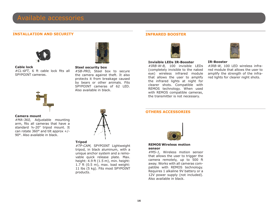 Ately (p.16), P.16, Available accessories | SPYPOINT HAWK User Manual User Manual | Page 16 / 18