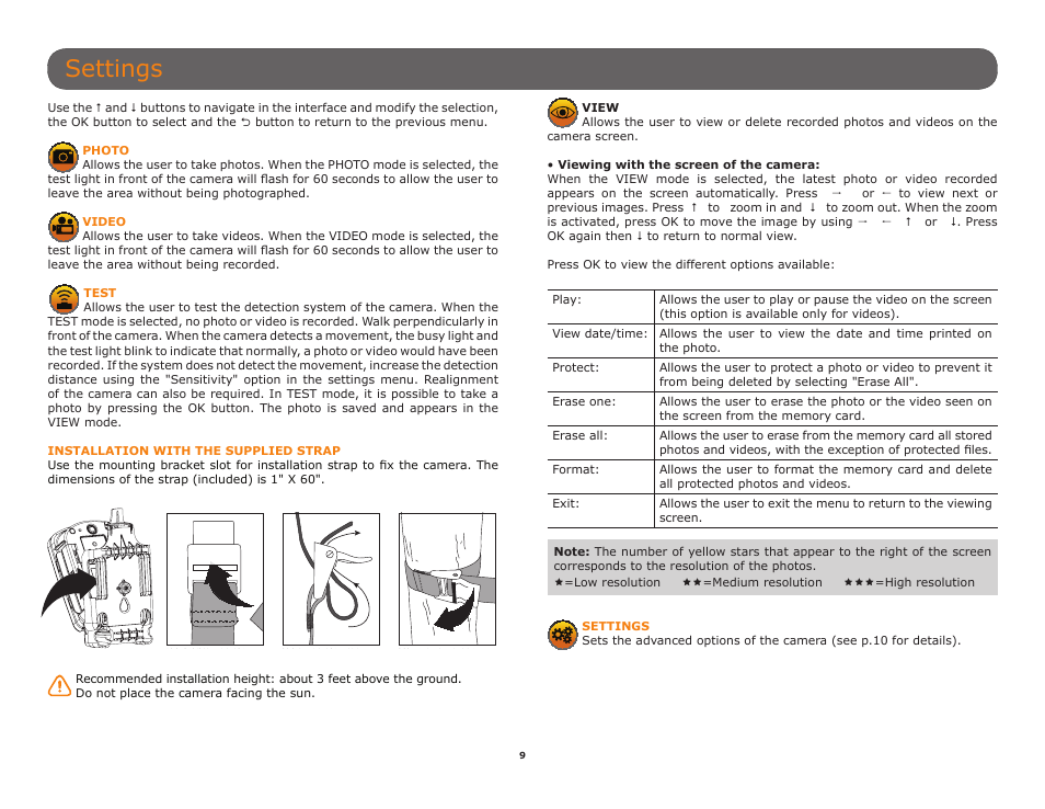 Settings, Ap included (p.9), View photos/videos (p.9) | SPYPOINT HAWK User Manual User Manual | Page 9 / 18