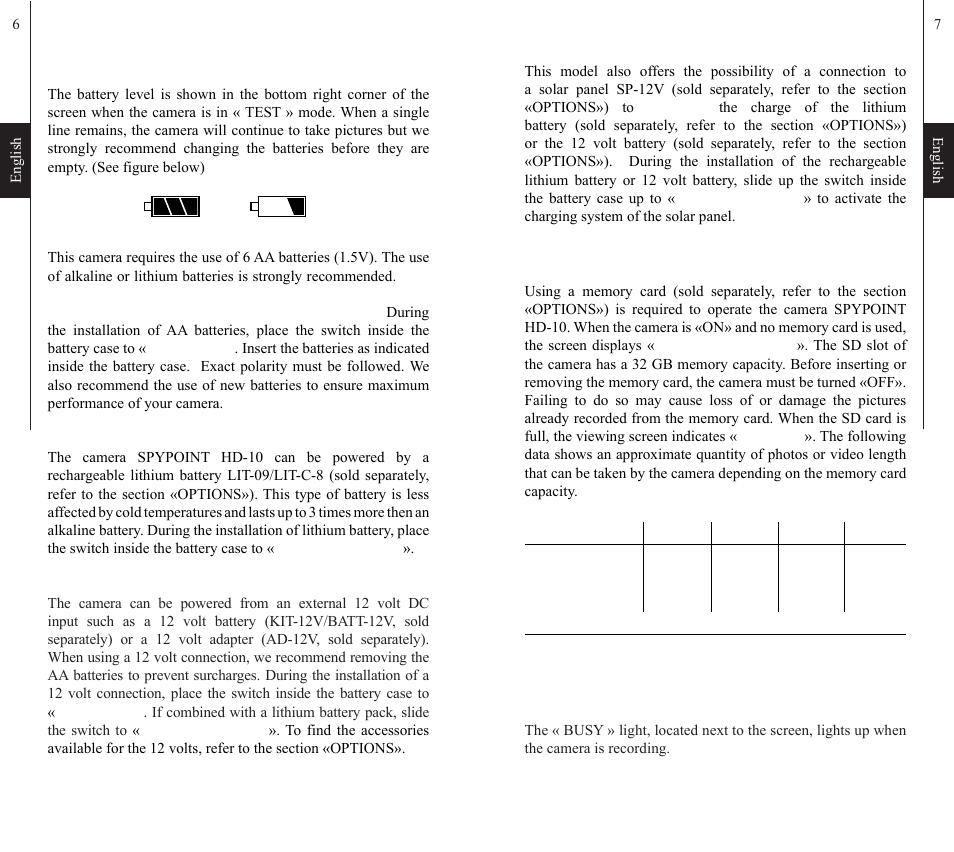 Power, Busy » led, 67 english english | SPYPOINT HD-10 User Manual | Page 4 / 30