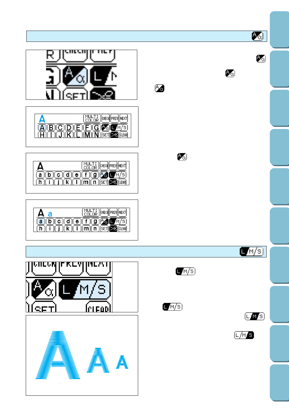 Lm s, Typing uppercase & lowercase characters, Changing the character size | Brother PC 6500 User Manual | Page 100 / 140