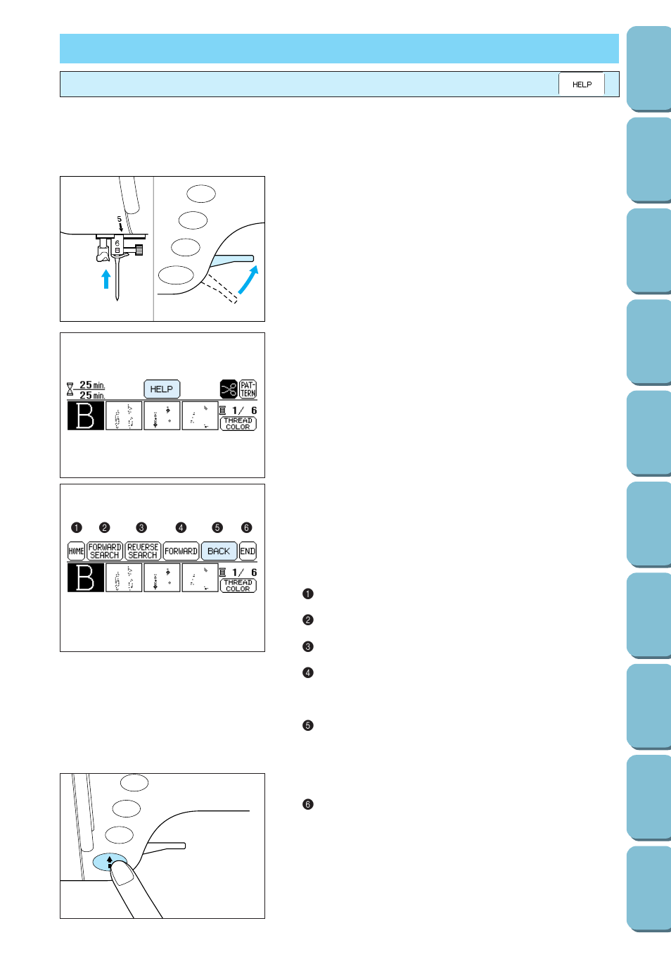 Adjustments while embroidering, Continuing embroidering | Brother PC 6500 User Manual | Page 115 / 140