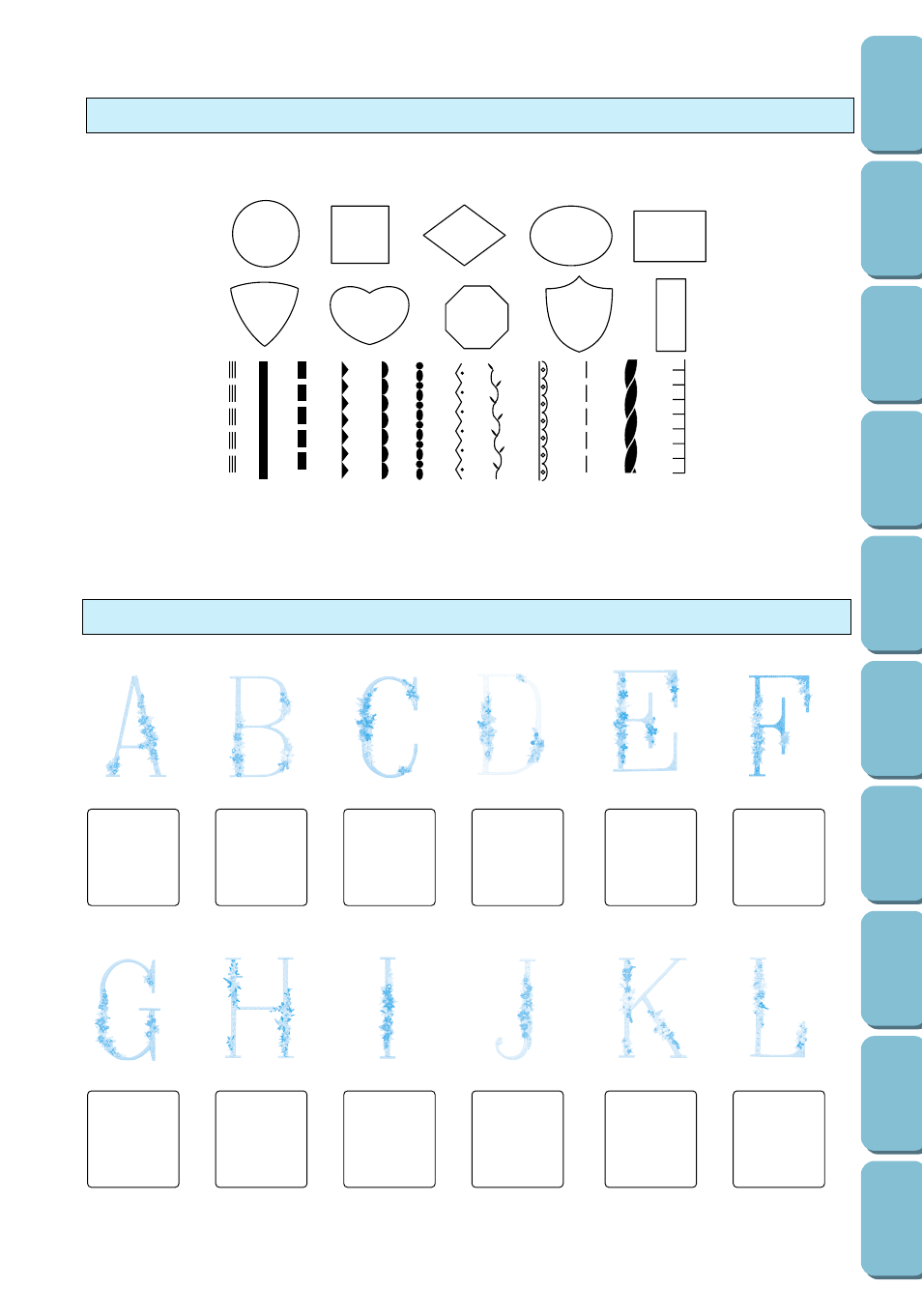 Frame pattern embroidering floral alphabet, Frame pattern embroidering, Floral alphabet | Brother PC 6500 User Manual | Page 139 / 140