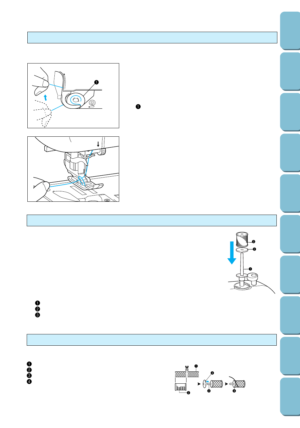 Pulling up the bobbin thread extra spool pin net, Extra spool pin, Pulling up the bobbin thread | Brother PC 6500 User Manual | Page 30 / 140