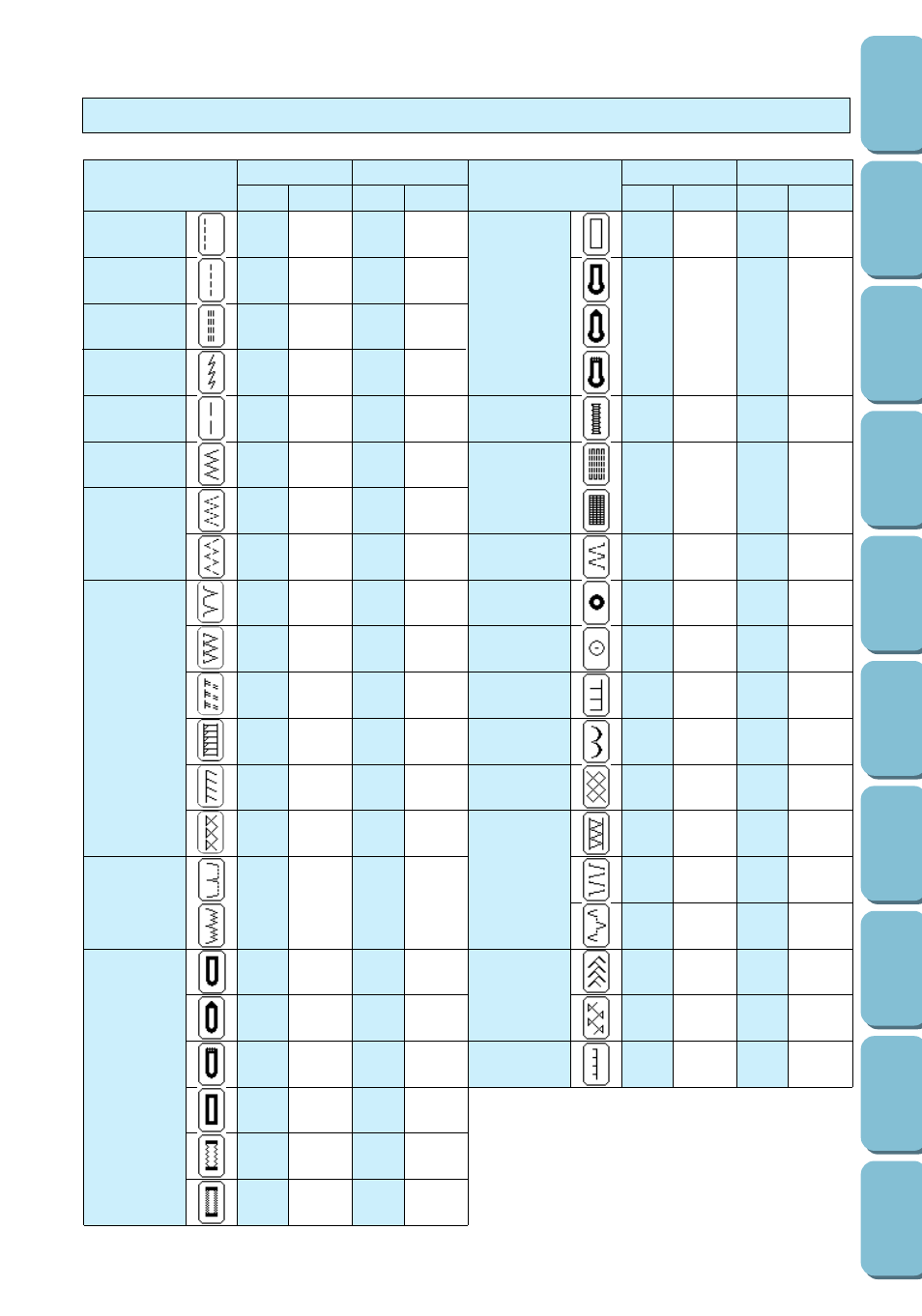 Stitch width and length reference chart | Brother PC 6500 User Manual | Page 34 / 140