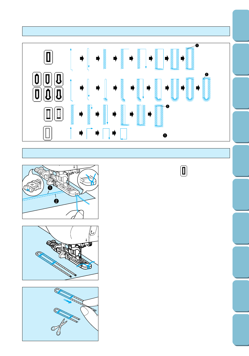 Sewing order of buttonholes sewing stretch fabrics, Sewing order of buttonholes, Sewing stretch fabrics | Brother PC 6500 User Manual | Page 61 / 140