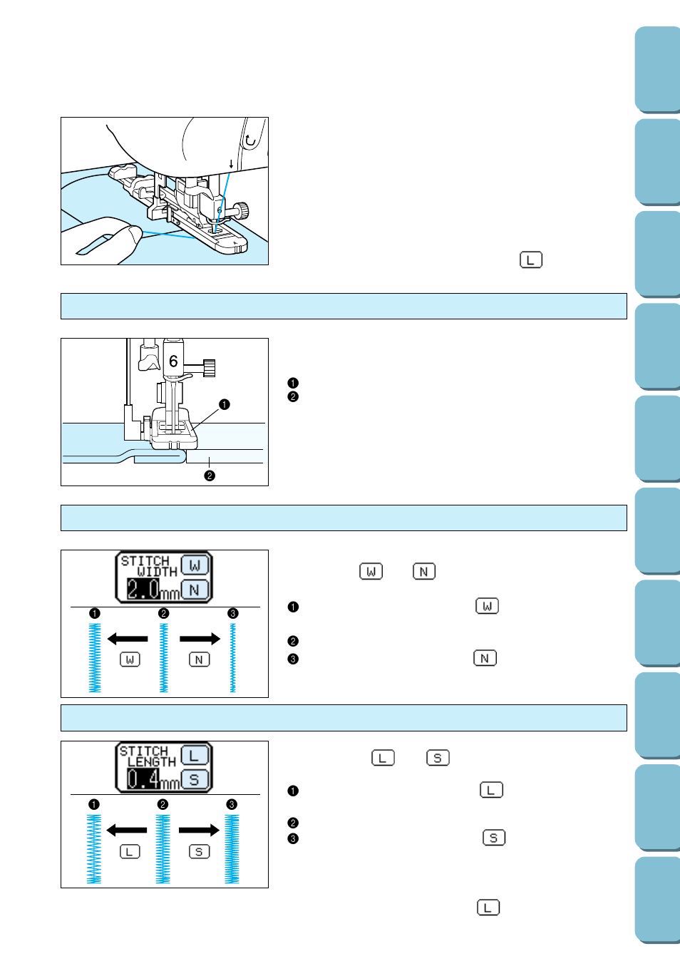 Sewing bar tacks on thick fabrics, Adjusting the stitch length of the bar tack, Adjusting the bar tack width | Brother PC 6500 User Manual | Page 64 / 140