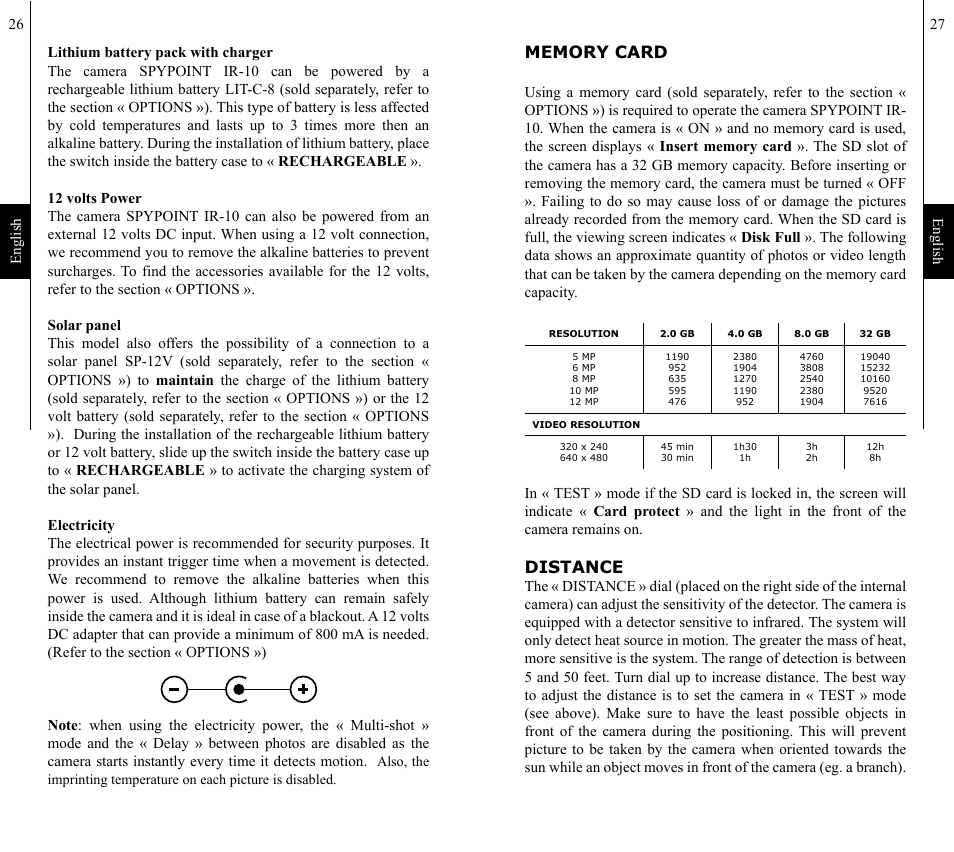 Distance | SPYPOINT IR-10 User Manual | Page 14 / 27