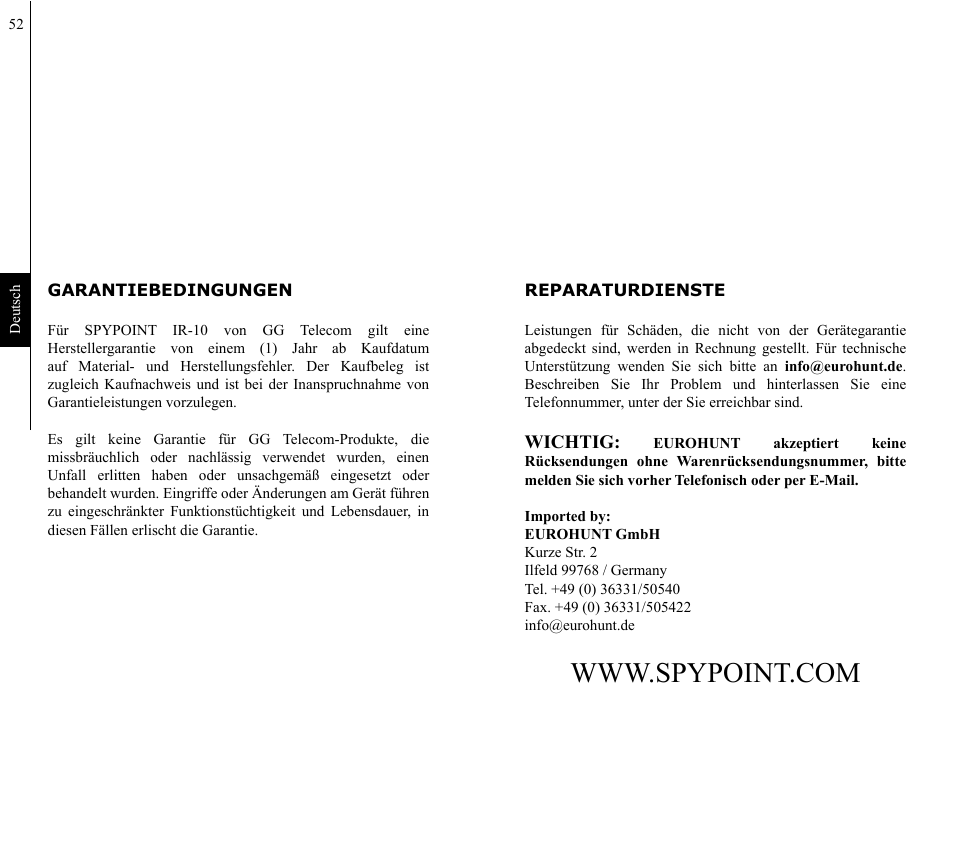 SPYPOINT IR-10 User Manual | Page 27 / 27