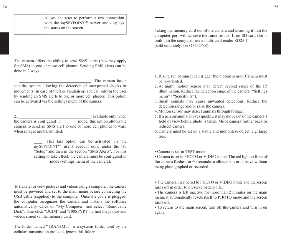 Sms configuration, Downloading to a computer, Troubleshooting | SPYPOINT S-LIVE User Manual | Page 13 / 49