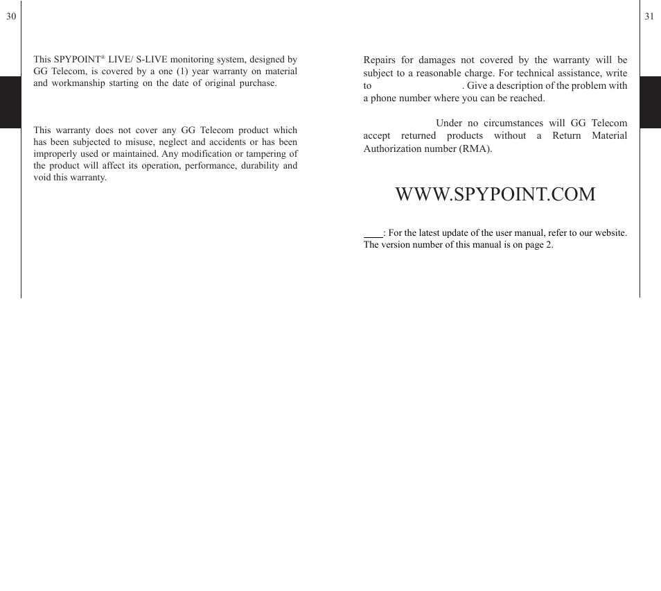 Limited warranty, Repair service | SPYPOINT S-LIVE User Manual | Page 16 / 49
