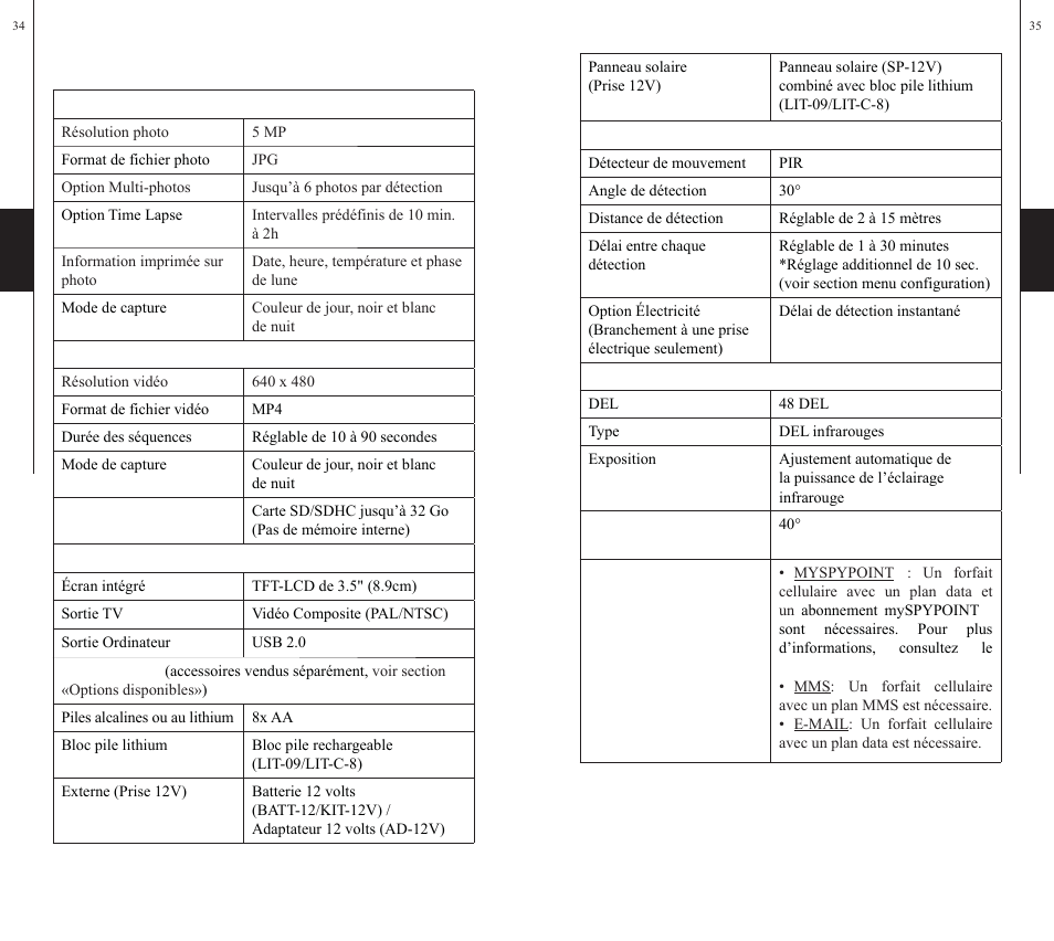 Spécifications | SPYPOINT S-LIVE User Manual | Page 18 / 49