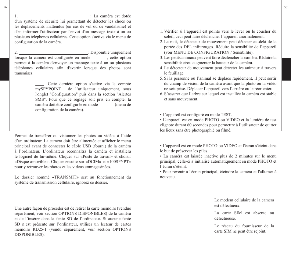 Transfert vers l’ordinateur, Dépannage, Message d'erreur | SPYPOINT S-LIVE User Manual | Page 29 / 49