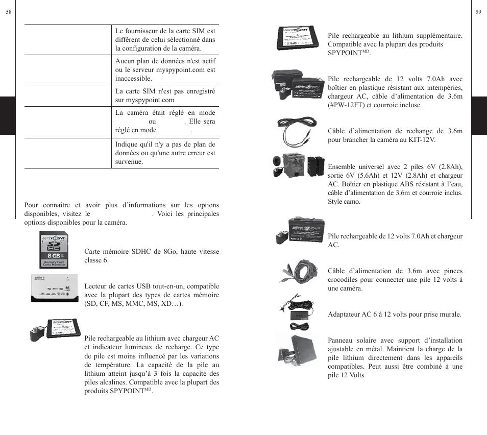 Options disponibles | SPYPOINT S-LIVE User Manual | Page 30 / 49