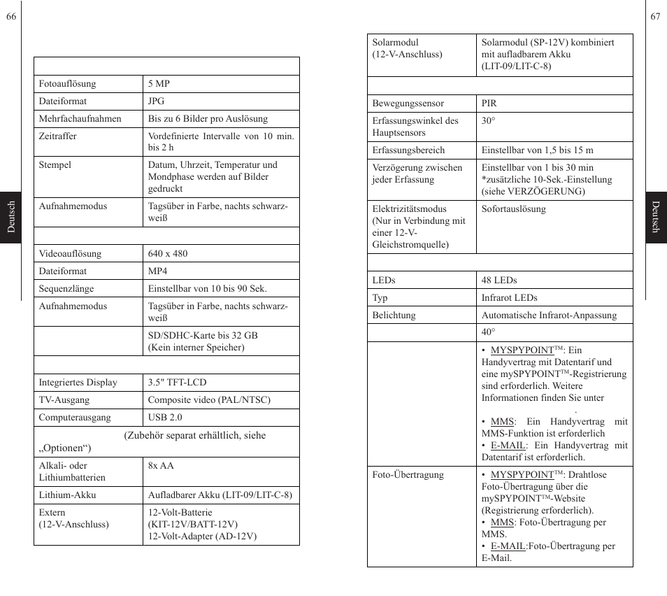 Technische daten | SPYPOINT S-LIVE User Manual | Page 34 / 49