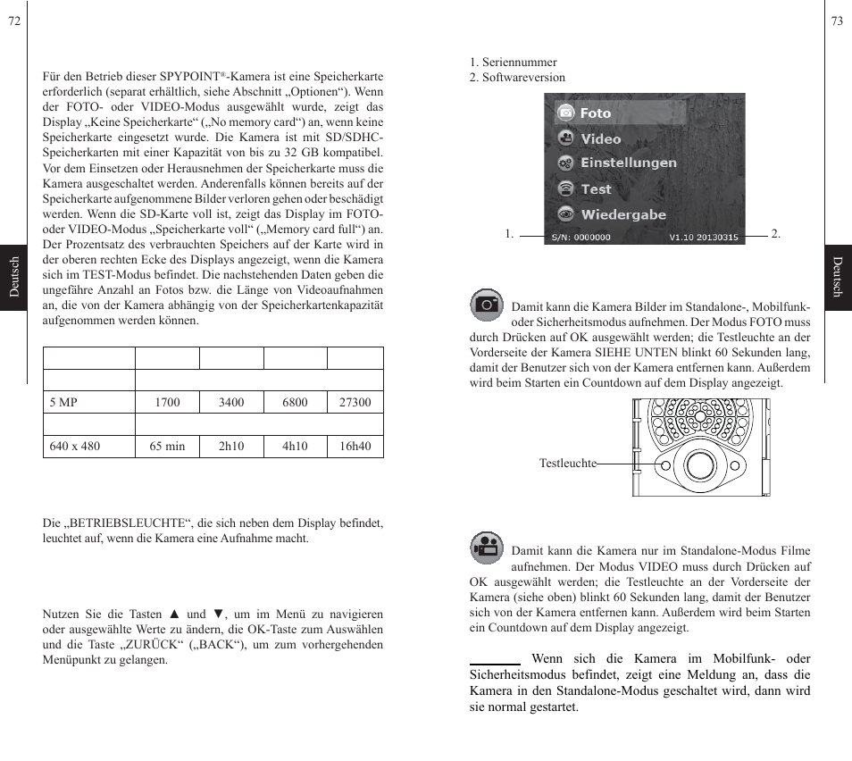 Speicherkarte, Led „busy, Hauptmenü | SPYPOINT S-LIVE User Manual | Page 37 / 49