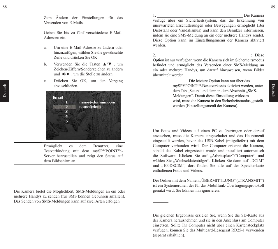 Download auf einen computer, Sms-konfiguration | SPYPOINT S-LIVE User Manual | Page 45 / 49