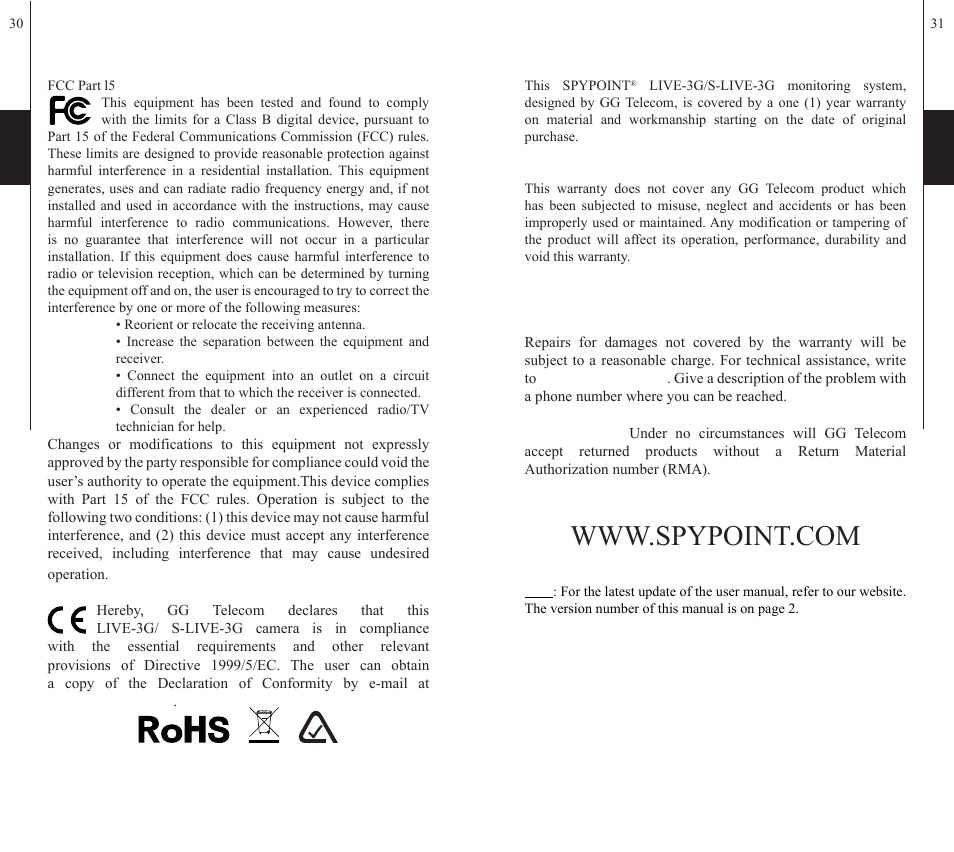 Notices, Limited warranty, Repair service | SPYPOINT S-LIVE-3G User Manual | Page 16 / 49