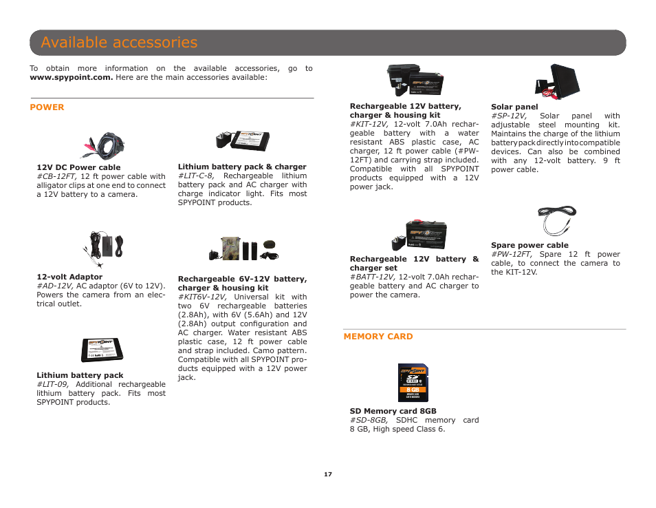Available accessories, Ately (p.17), P.17) | See p.17, R f n | SPYPOINT Mini-LIVE-4GV User Manual User Manual | Page 17 / 23