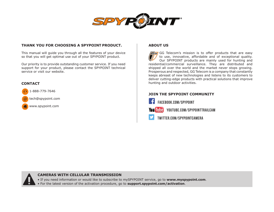 P int spy int p spy | SPYPOINT Mini-LIVE-4GV User Manual User Manual | Page 2 / 23
