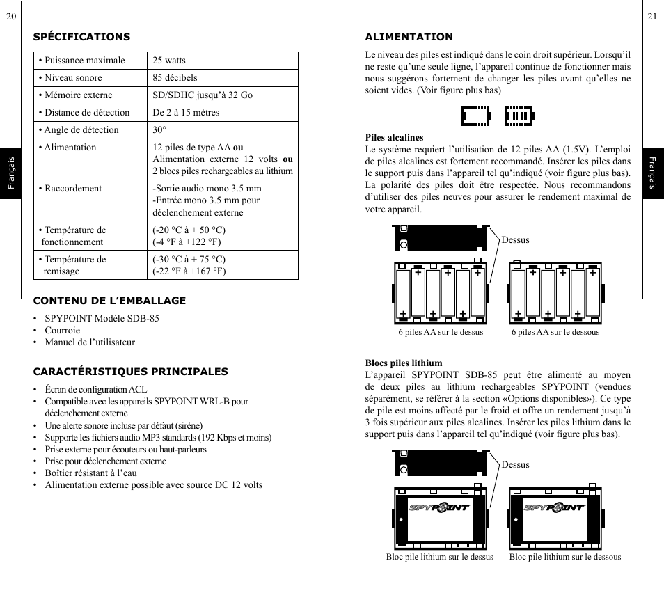 SPYPOINT SDB-85 User Manual | Page 11 / 22