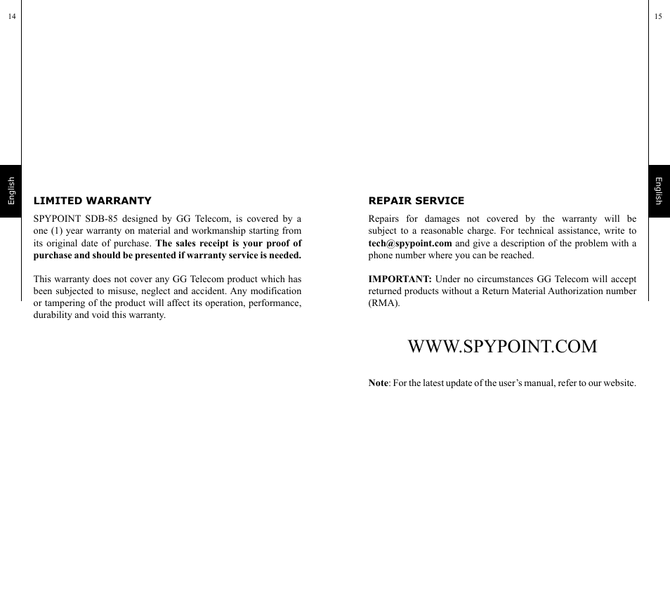 SPYPOINT SDB-85 User Manual | Page 8 / 22