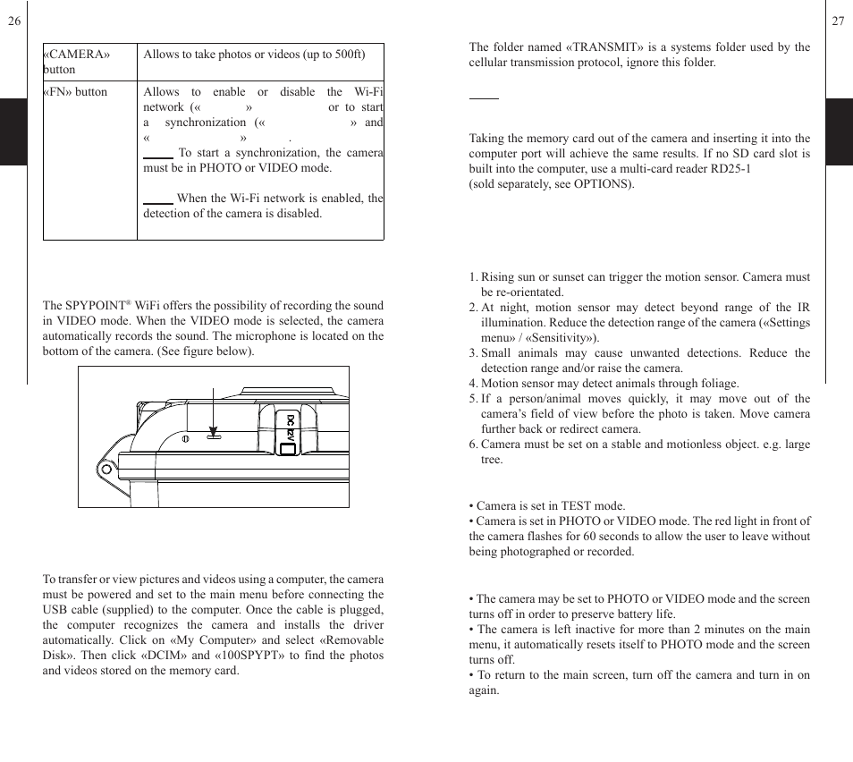 Sound recording, Downloading to a computer, Troubleshooting | SPYPOINT WiFi User Manual | Page 14 / 47