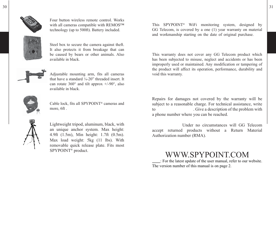 Limited warranty, Repair service | SPYPOINT WiFi User Manual | Page 16 / 47