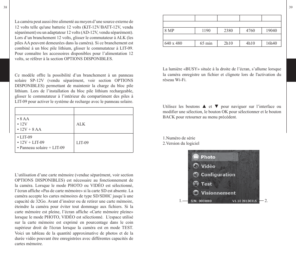 Carte mémoire, Del «busy, Menu principal | SPYPOINT WiFi User Manual | Page 20 / 47