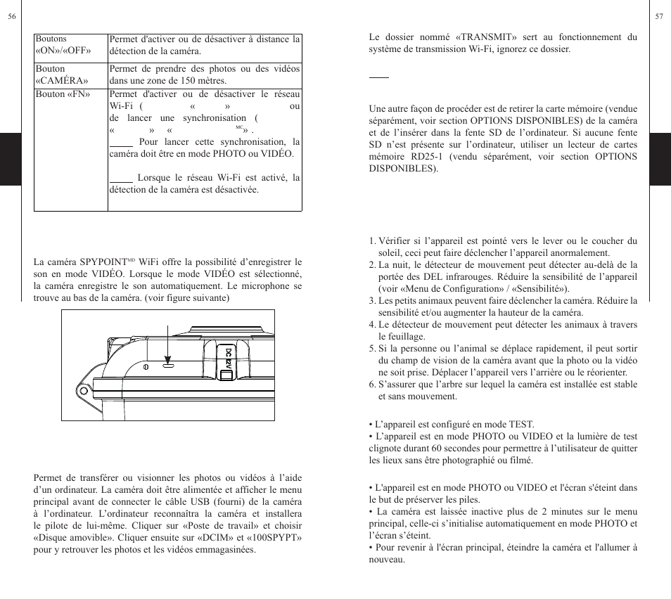 Enregistrement du son, Transfert vers l’ordinateur, Dépannage | SPYPOINT WiFi User Manual | Page 29 / 47