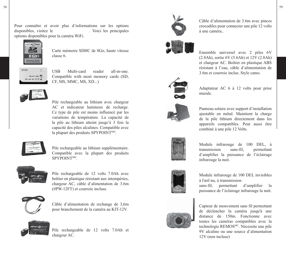 Options disponibles | SPYPOINT WiFi User Manual | Page 30 / 47