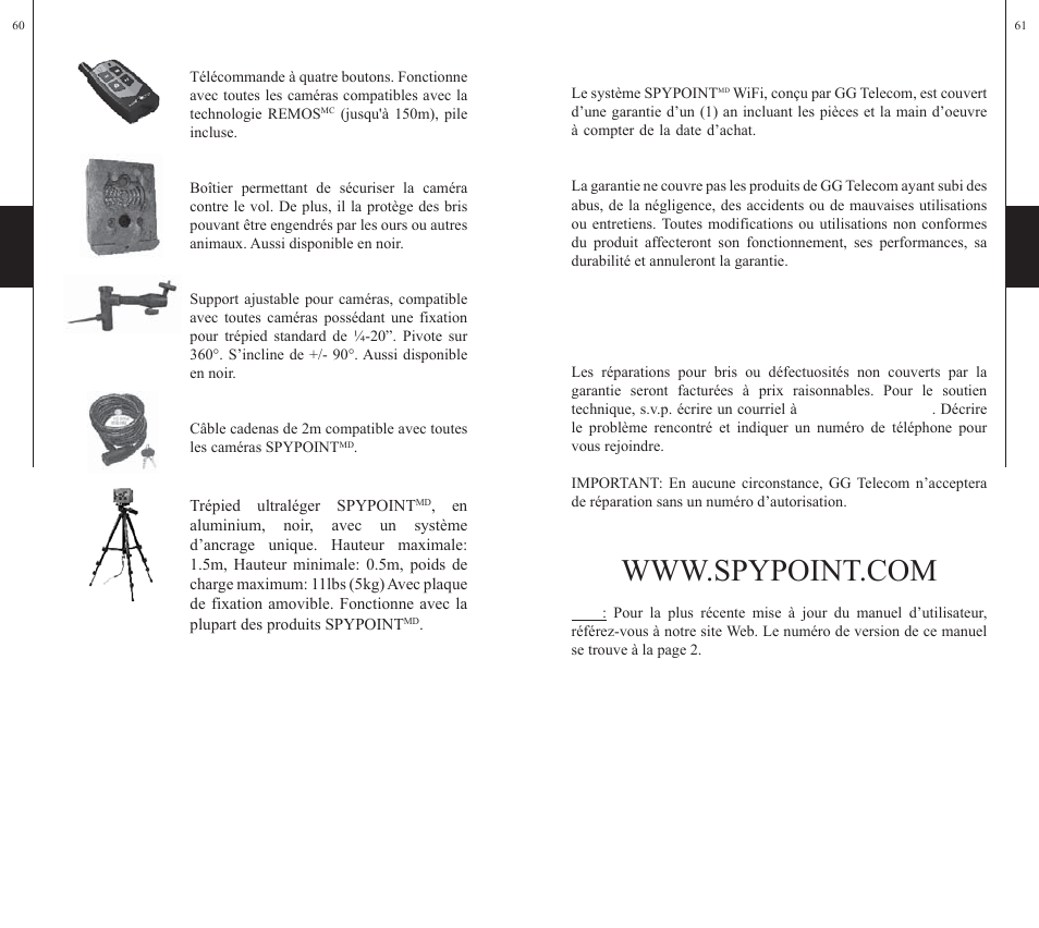 Garantie limitée, Service de réparation | SPYPOINT WiFi User Manual | Page 31 / 47
