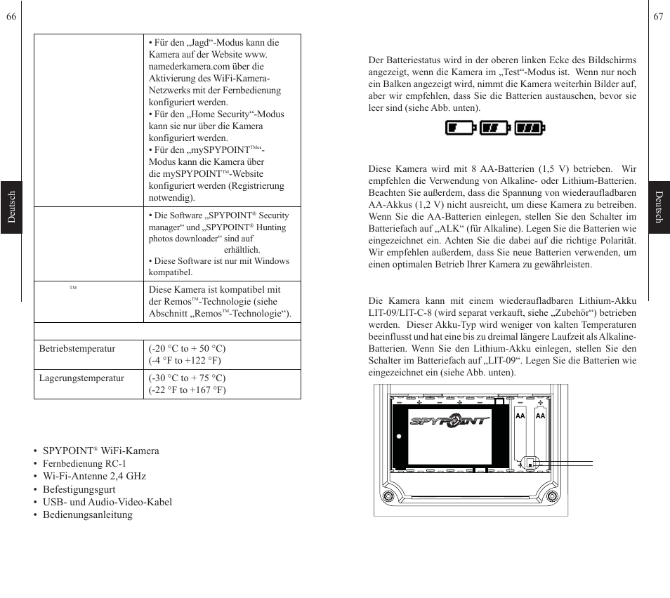 Inhalt, Energieversorgung | SPYPOINT WiFi User Manual | Page 34 / 47