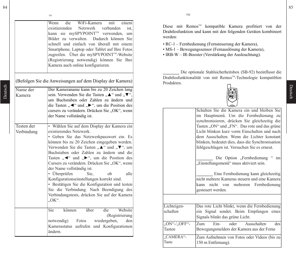 Fernbedienung, Remos, Technologie | SPYPOINT WiFi User Manual | Page 43 / 47