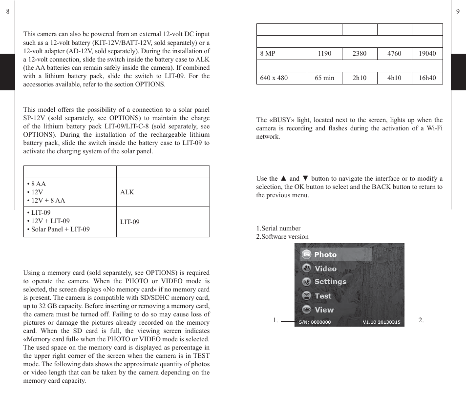 Busy» led, Main menu | SPYPOINT WiFi User Manual | Page 5 / 47