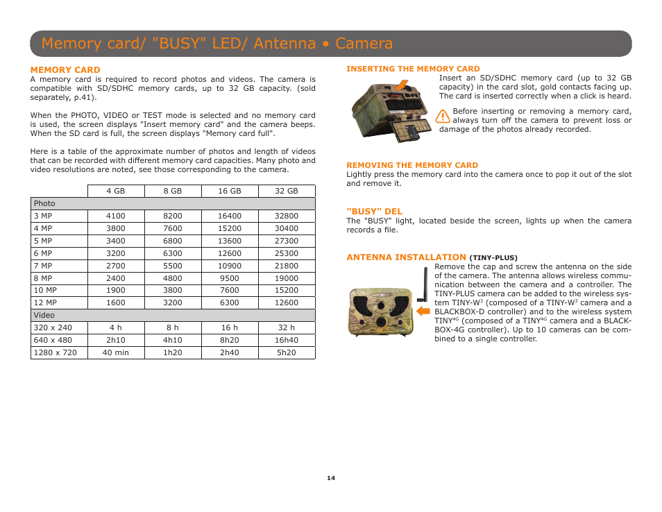 Antenna installation, Tiny-plus), P.14) | Videos (p.14) | SPYPOINT TINY-W3 User Manual | Page 14 / 54