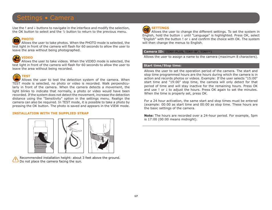 Ap included (p.17), A (p.17), P.17) | Settings • camera | SPYPOINT TINY-W3 User Manual | Page 17 / 54