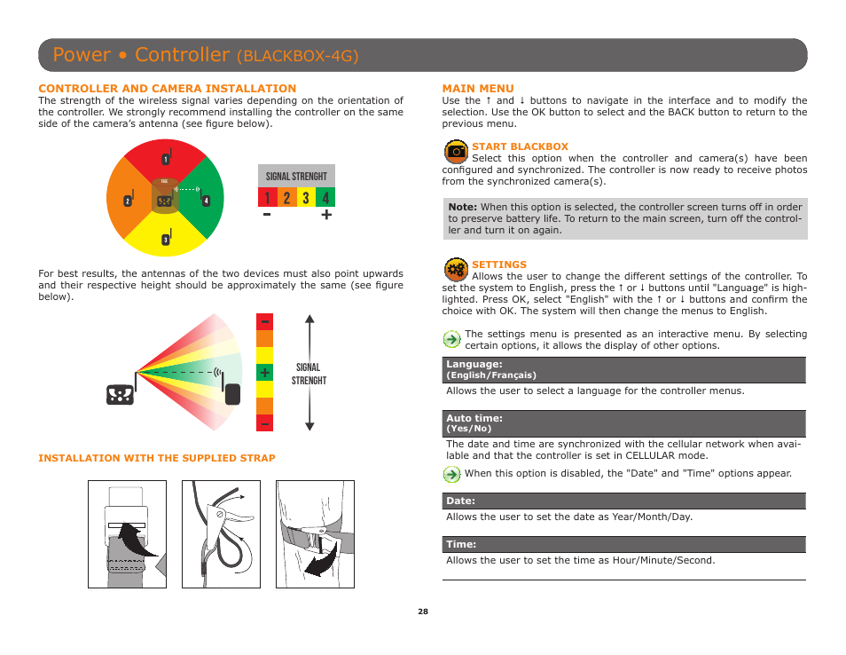 Buttons to set the controller (p.28), Ap included (p.28), Power • controller | Blackbox-4g) | SPYPOINT TINY-W3 User Manual | Page 28 / 54