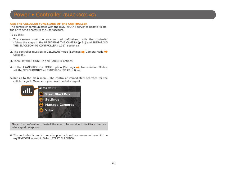 Power • controller, Blackbox-4g) | SPYPOINT TINY-W3 User Manual | Page 32 / 54