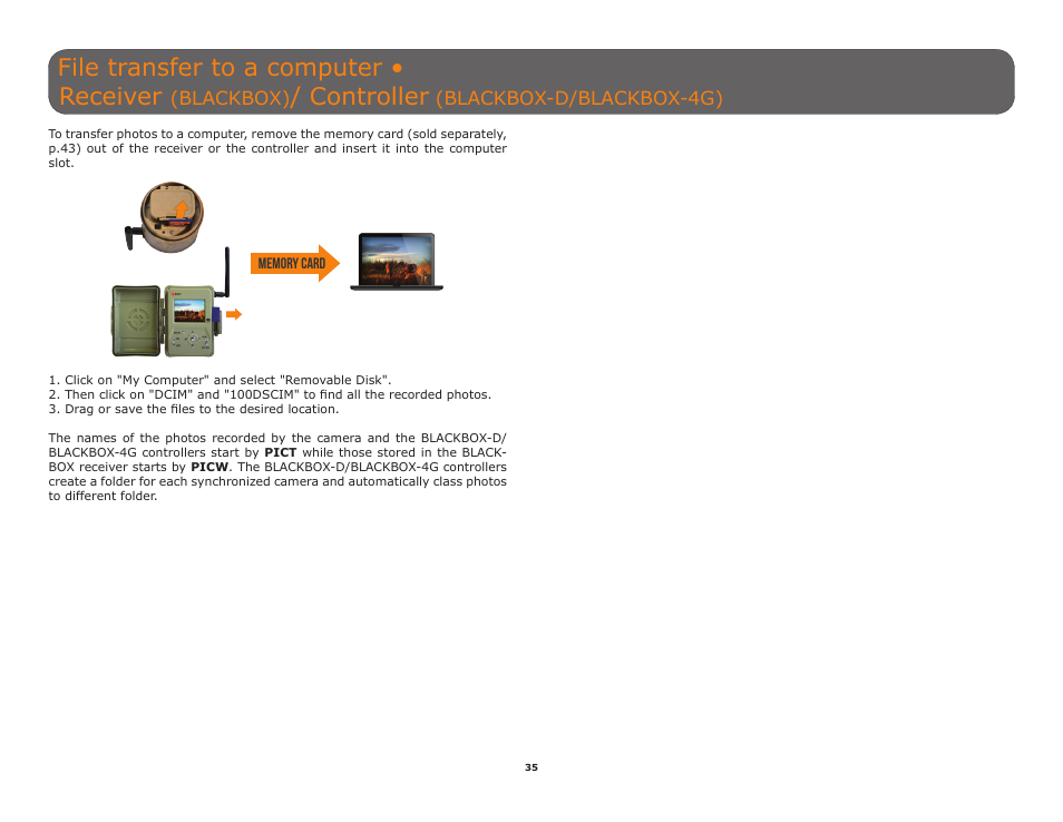File transfer to a computer • receiver, Controller | SPYPOINT TINY-W3 User Manual | Page 35 / 54