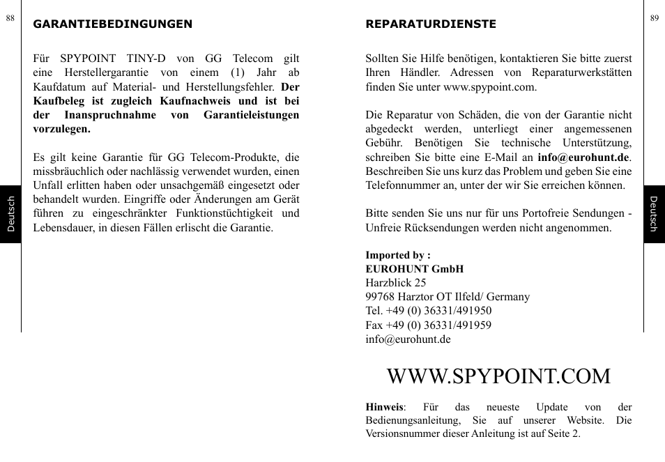 SPYPOINT TINY-D User Manual | Page 45 / 45