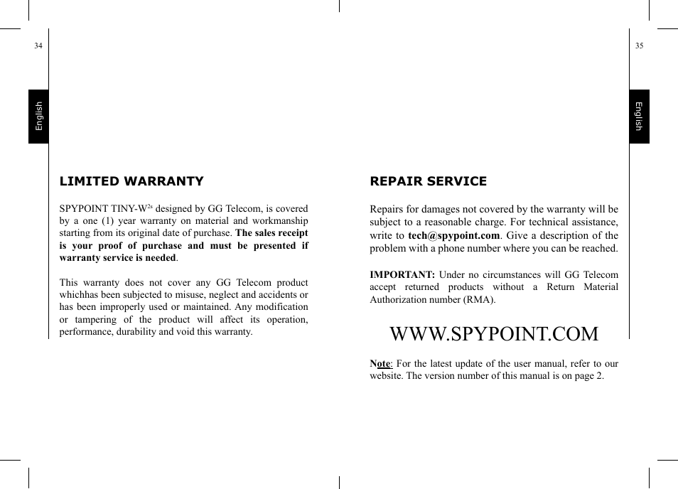 SPYPOINT TINY-W2s User Manual | Page 18 / 52