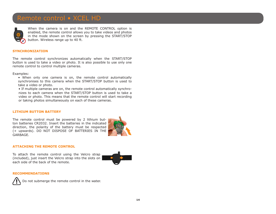 Remote control • xcel hd | SPYPOINT XCEL HD2 User Manual User Manual | Page 14 / 26