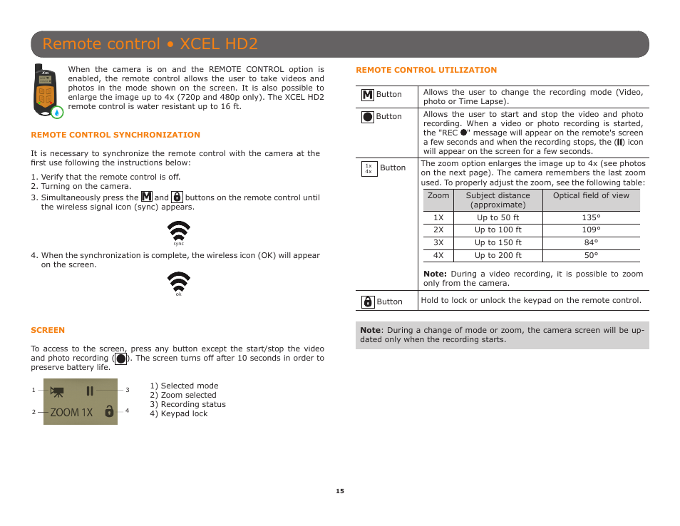 P.15, Tion (p.15) to find which z, Remote control • xcel hd2 | SPYPOINT XCEL HD2 User Manual User Manual | Page 15 / 26