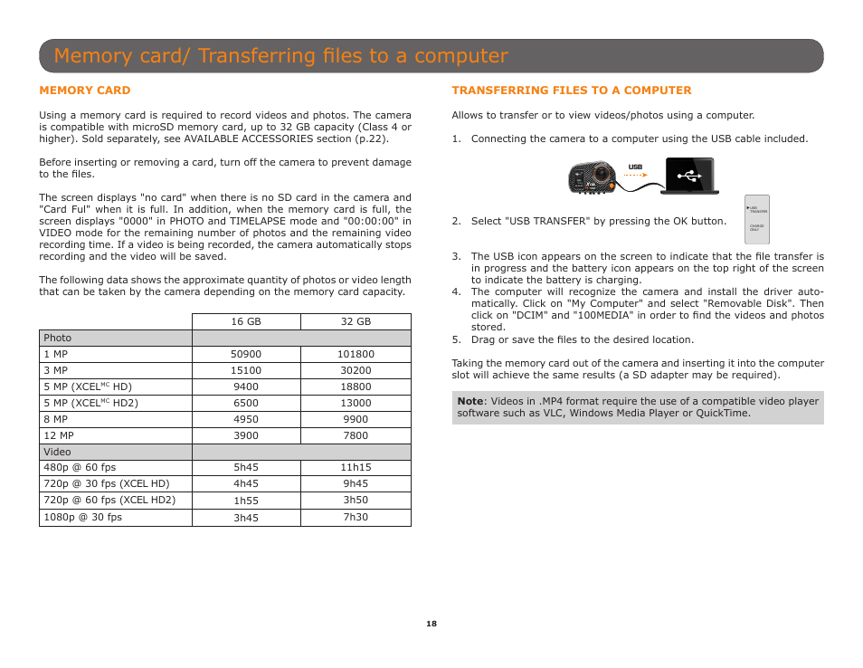 Memory card, Transferring files to a computer | SPYPOINT XCEL HD2 User Manual User Manual | Page 18 / 26