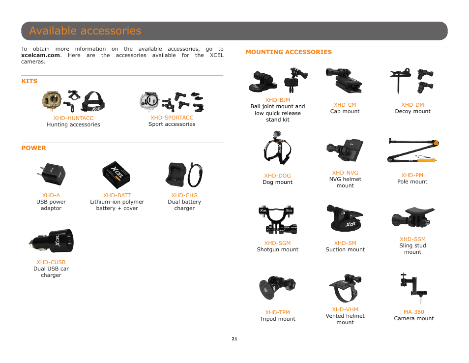 Available accessories, See available, Accessories | Ately p.21), P.21), P.21 | SPYPOINT XCEL HD2 User Manual User Manual | Page 21 / 26