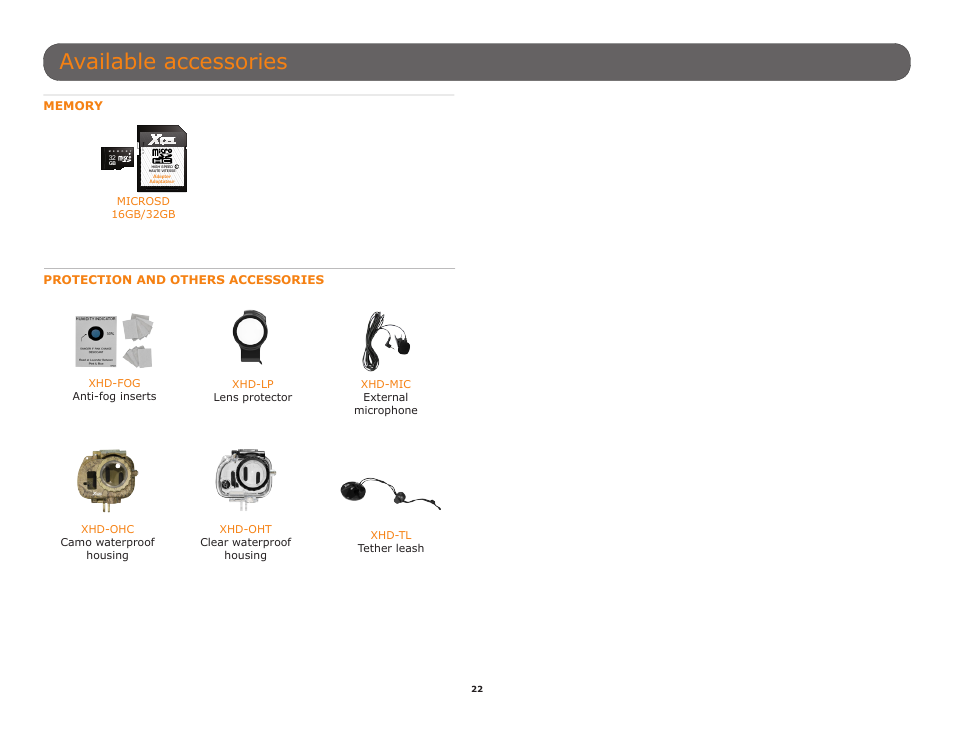 Section (p.22), P.22, Available accessories | R f n | SPYPOINT XCEL HD2 User Manual User Manual | Page 22 / 26