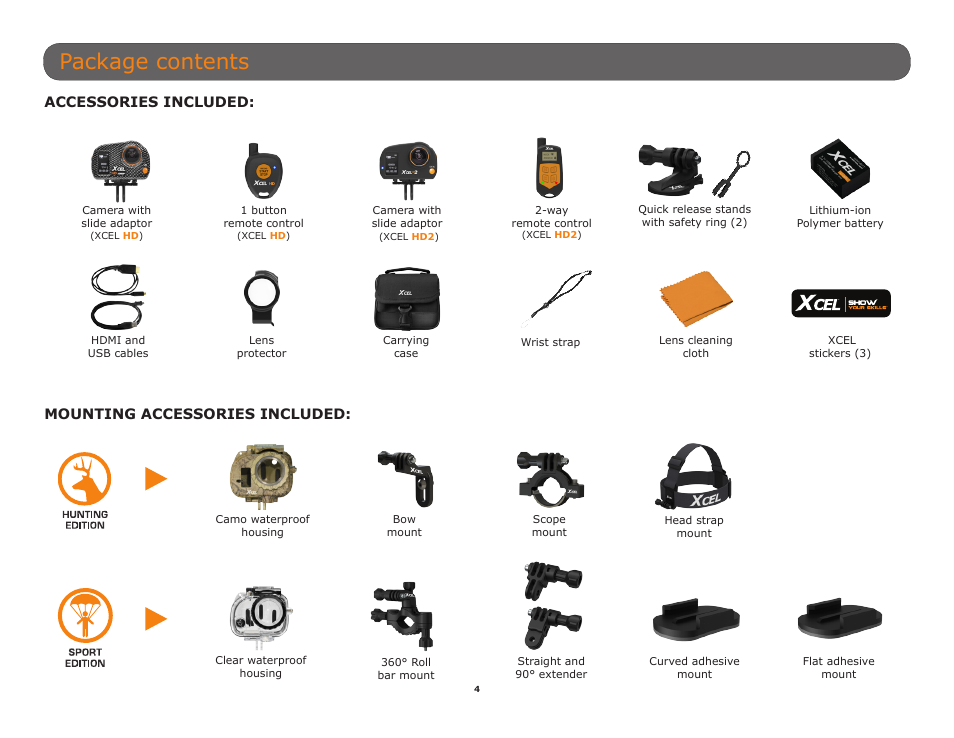 Package contents, Accessories included, Mounting accessories included | SPYPOINT XCEL HD2 User Manual User Manual | Page 4 / 26