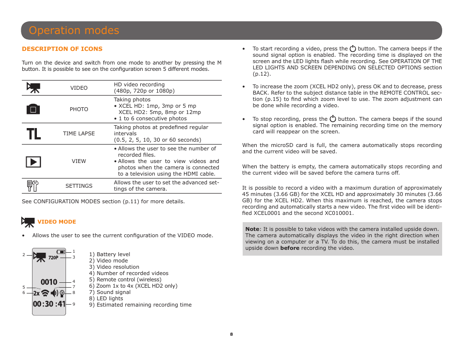 Operation modes | SPYPOINT XCEL HD2 User Manual User Manual | Page 8 / 26