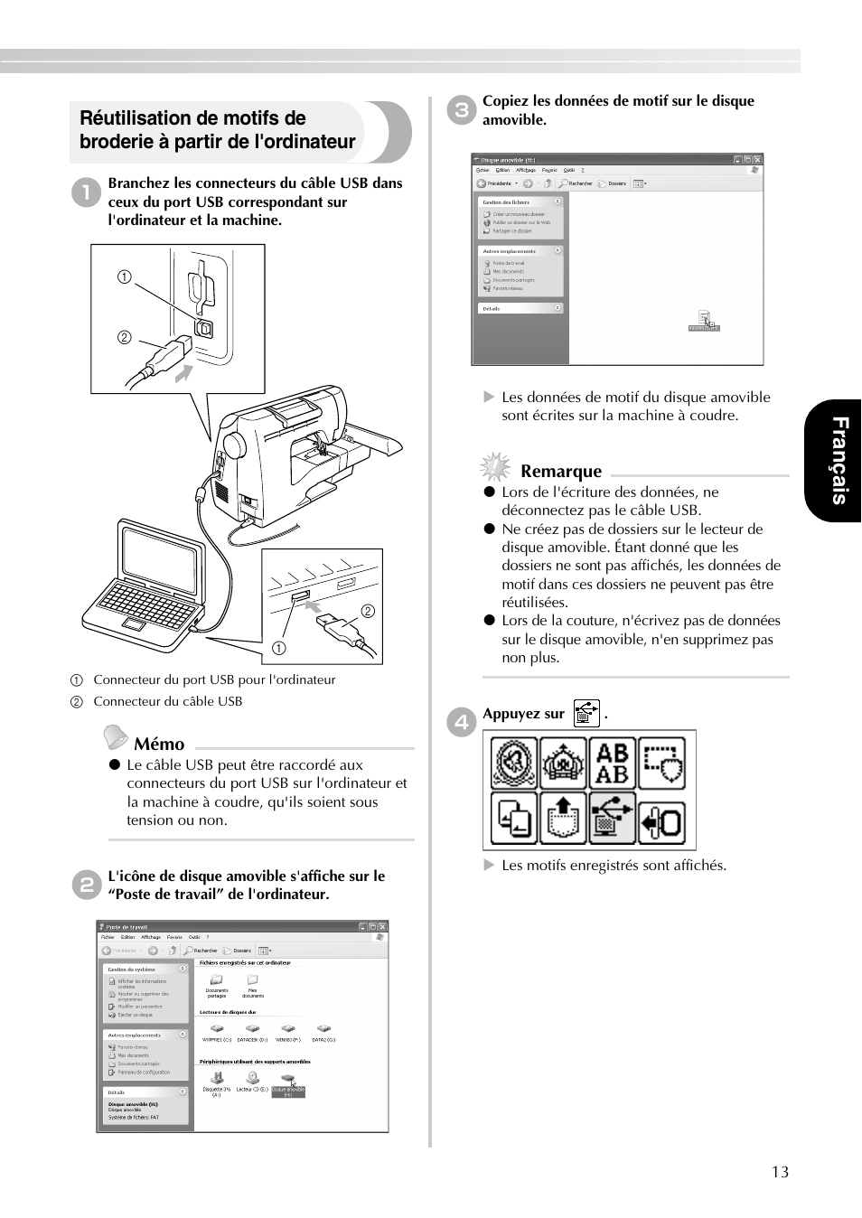 Franç ais | Brother PE-700II User Manual | Page 15 / 40
